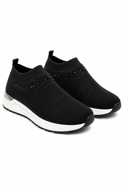 Crystal Halo Comfort Stretch Slip On Trainers Black
