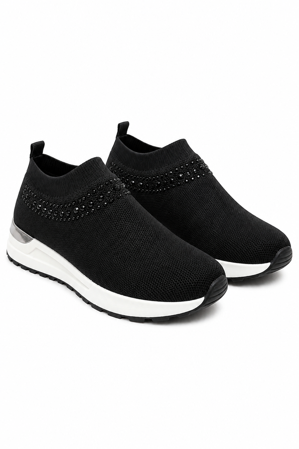 Crystal Halo Comfort Stretch Slip On Trainers Black