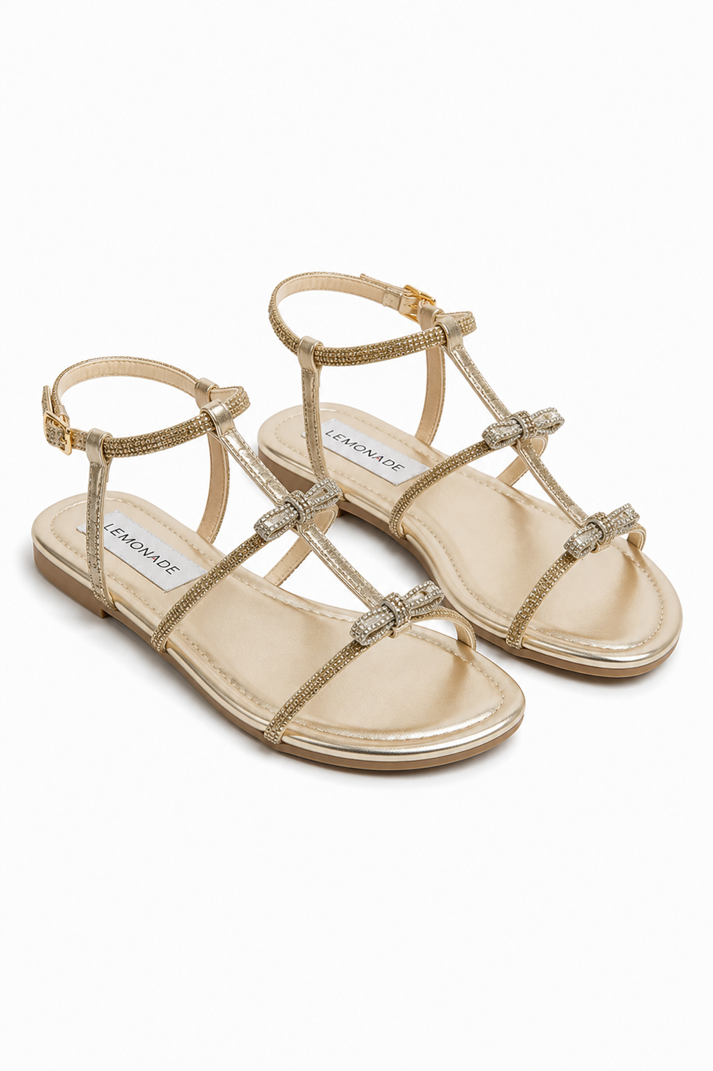 Crystal Harmony Bow Multi-Strap Sandals Gold