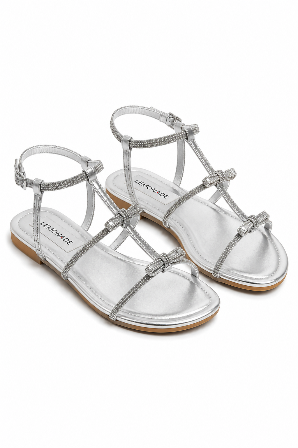 Crystal Harmony Bow Multi-Strap Sandals Silver