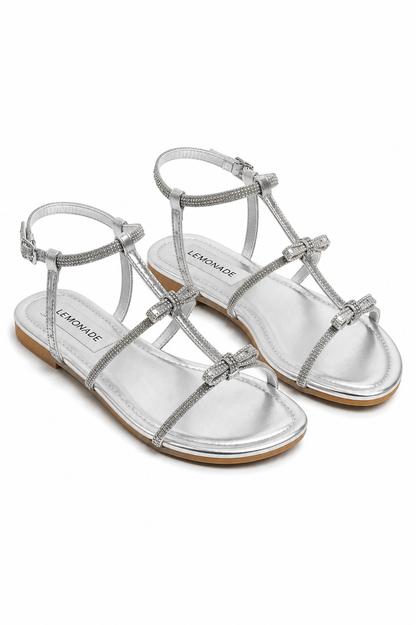 Crystal Harmony Bow Multi-Strap Sandals Silver