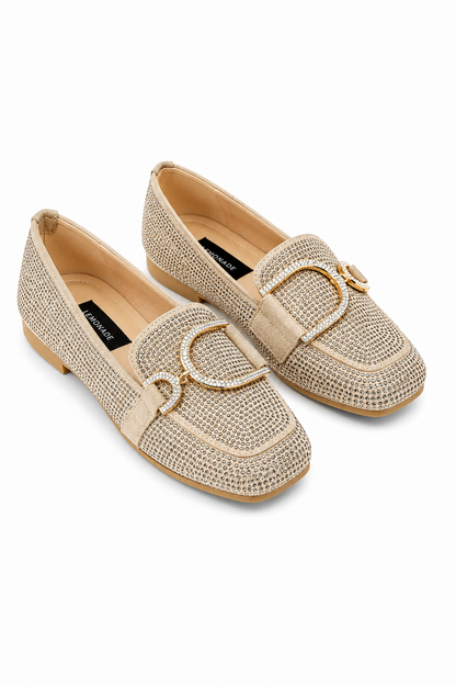 Crystal Imperial Suede Loafers Nude