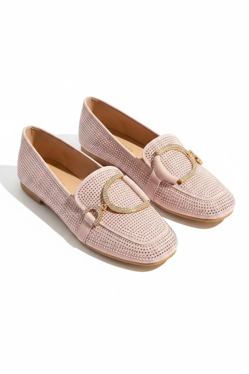 Crystal Imperial Suede Loafers Pink