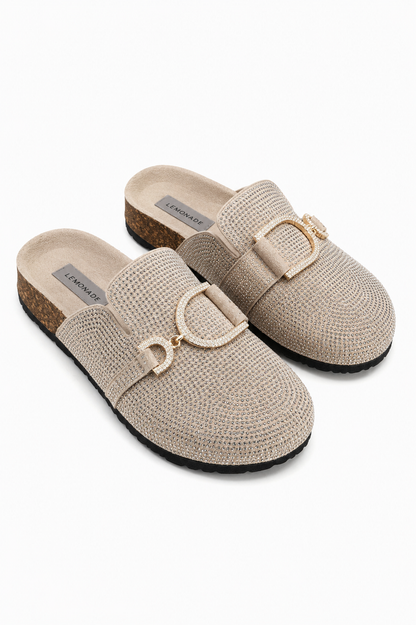 Crystal Imperial Suede Slip On Clog Mules Nude