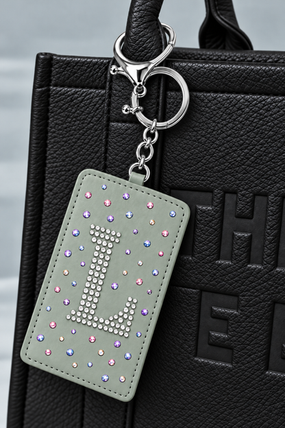Crystal Initial Card Holder Keyring Grey