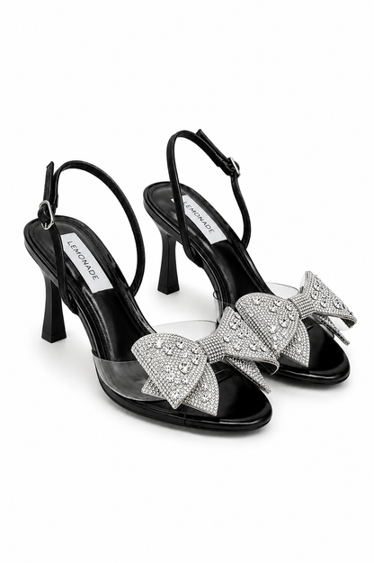 Crystal Jelly Bow Heels Black