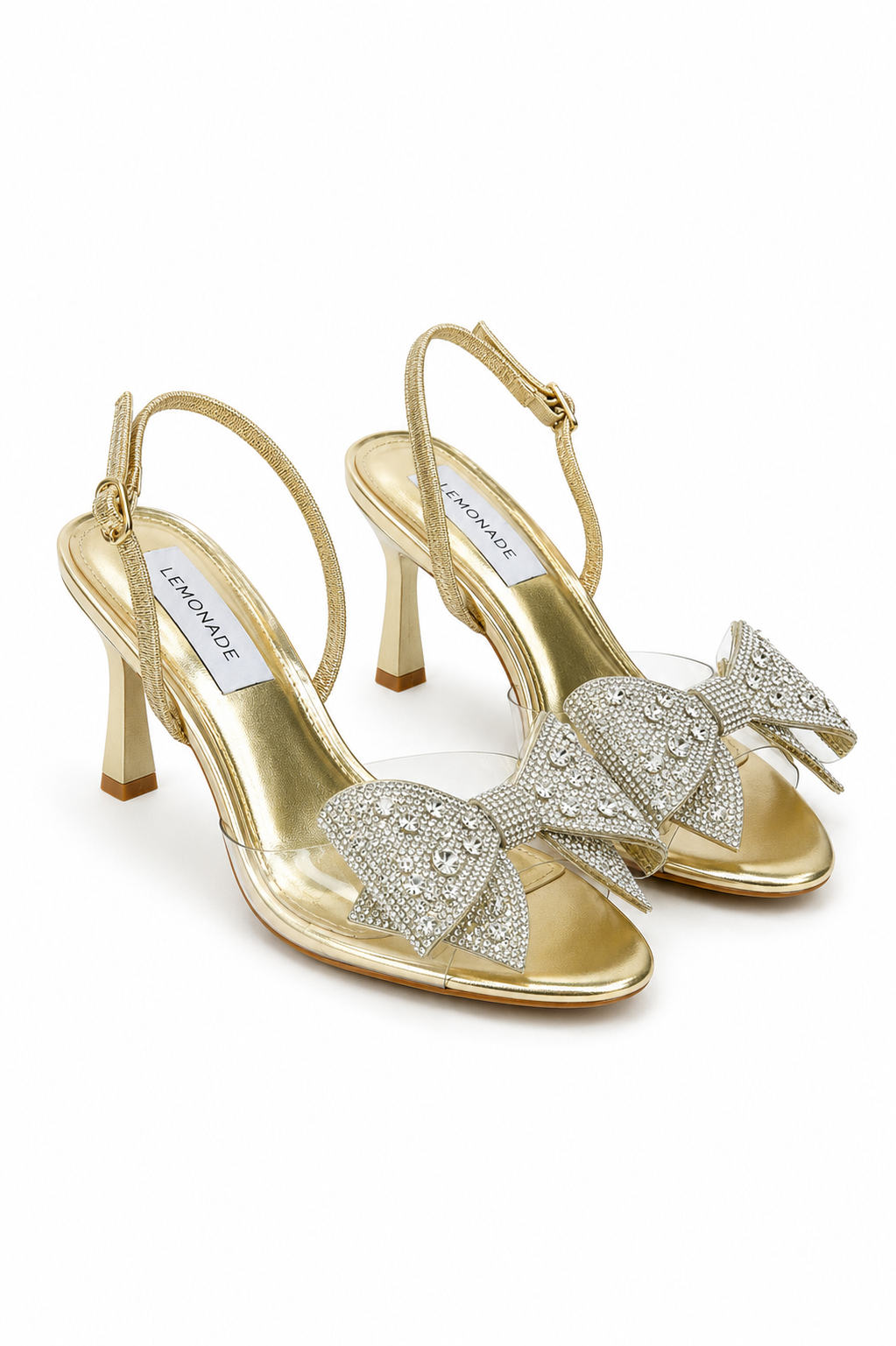 Crystal Jelly Bow Heels Gold