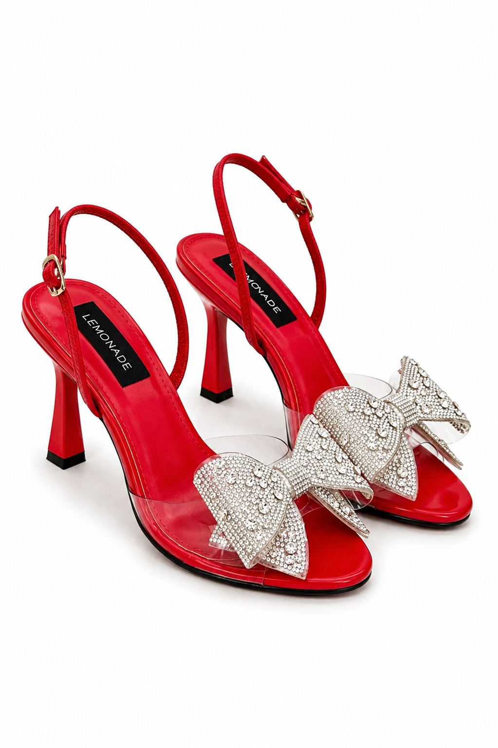Crystal Jelly Bow Heels Red