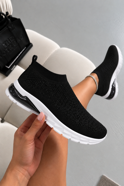 Crystal Luminate Stretch Sock Slip On Trainers Black and White
