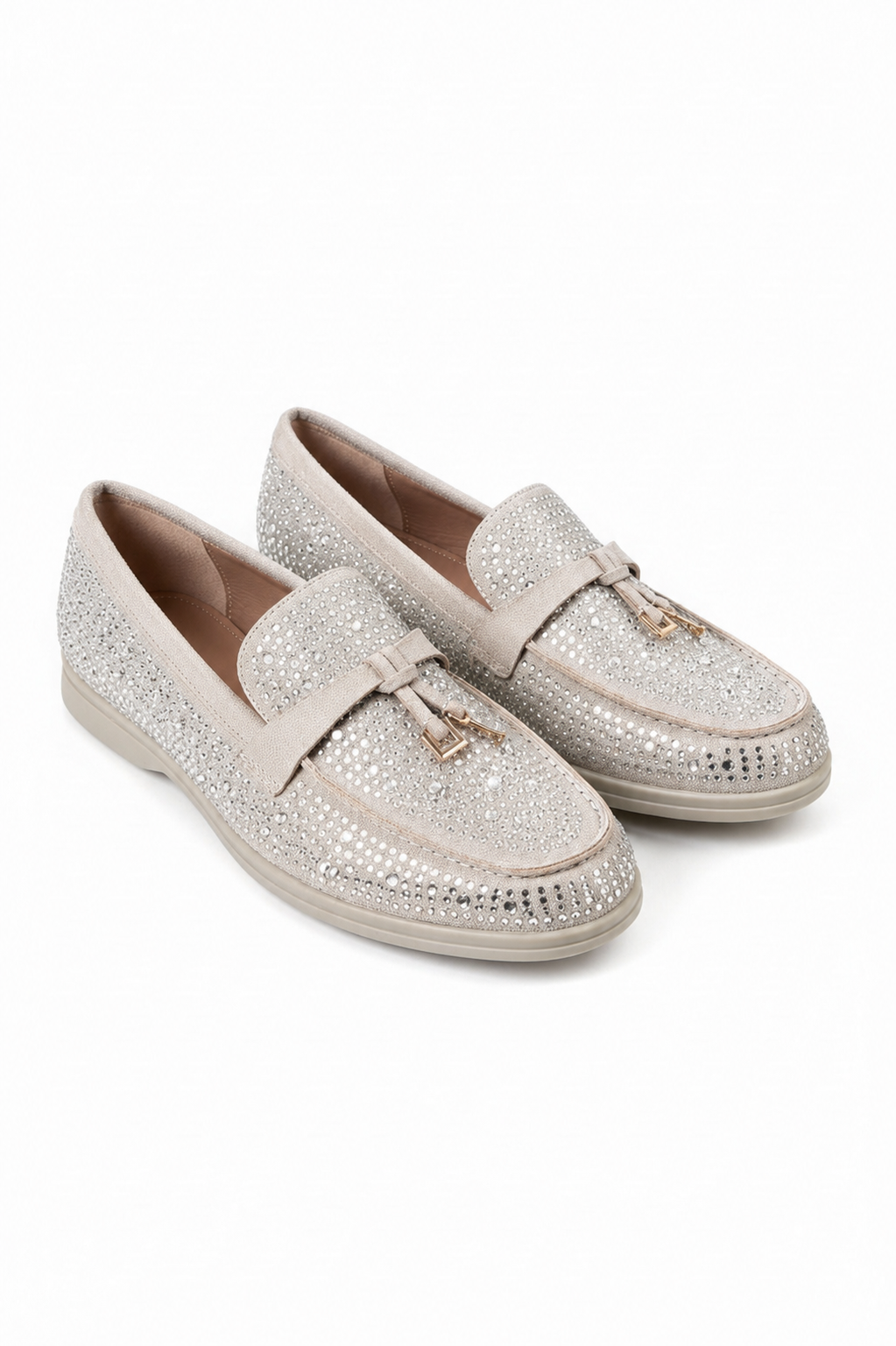 Crystal Luna Slip-On Flat Loafers Grey