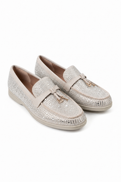 Crystal Luna Slip-On Flat Loafers Grey
