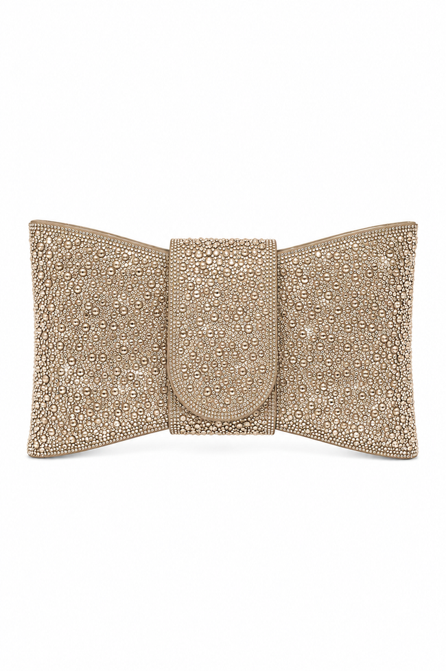 Crystal Luxe Bow Clutch Bag Gold