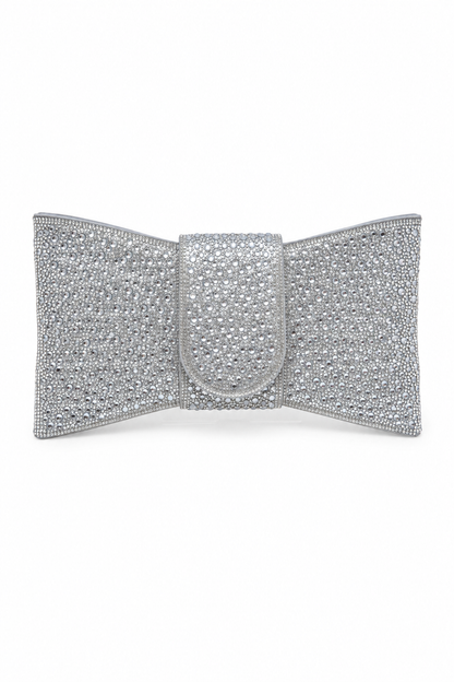 Crystal Luxe Bow Clutch Bag Silver