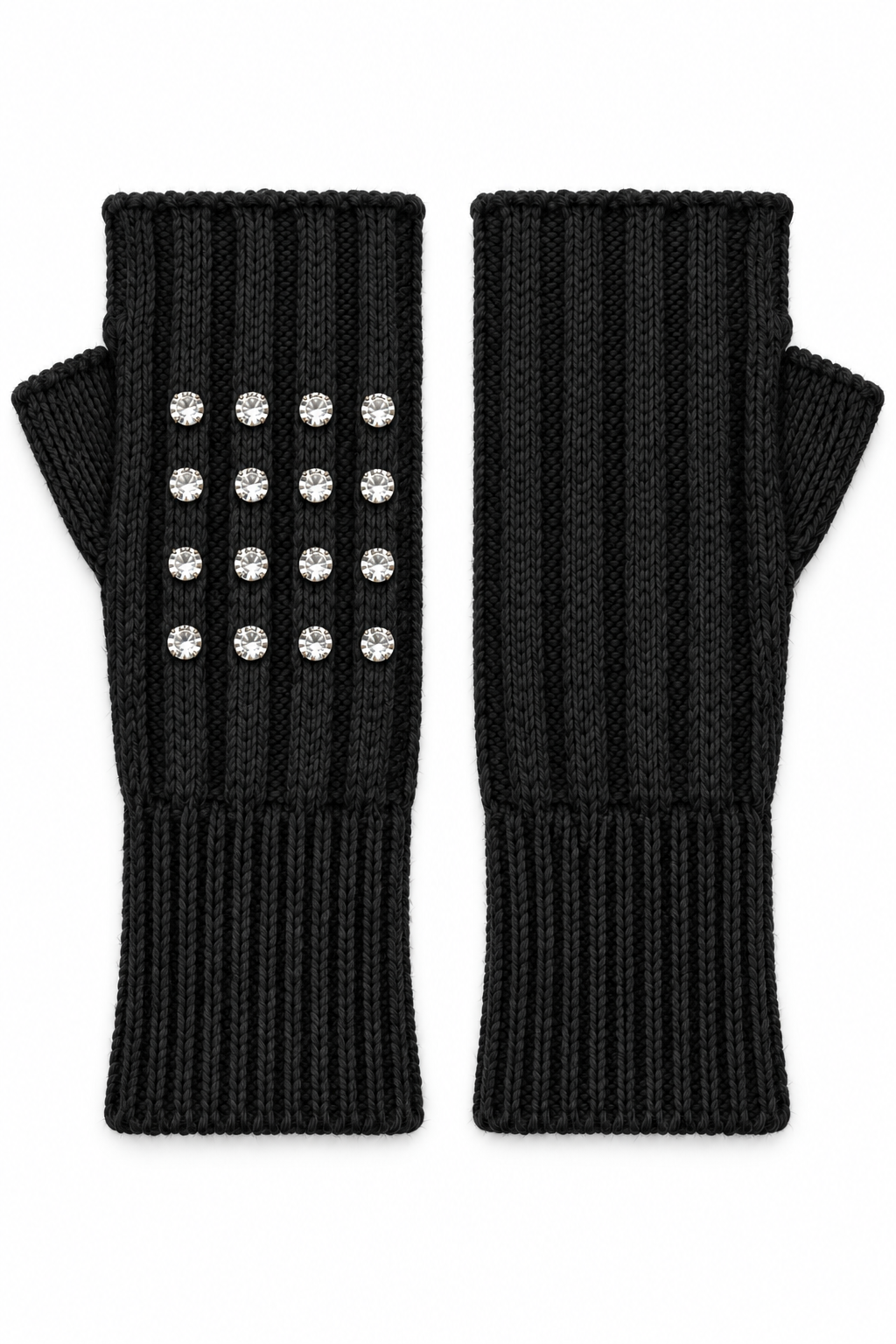 Crystal Luxe Fingerless Gloves Black