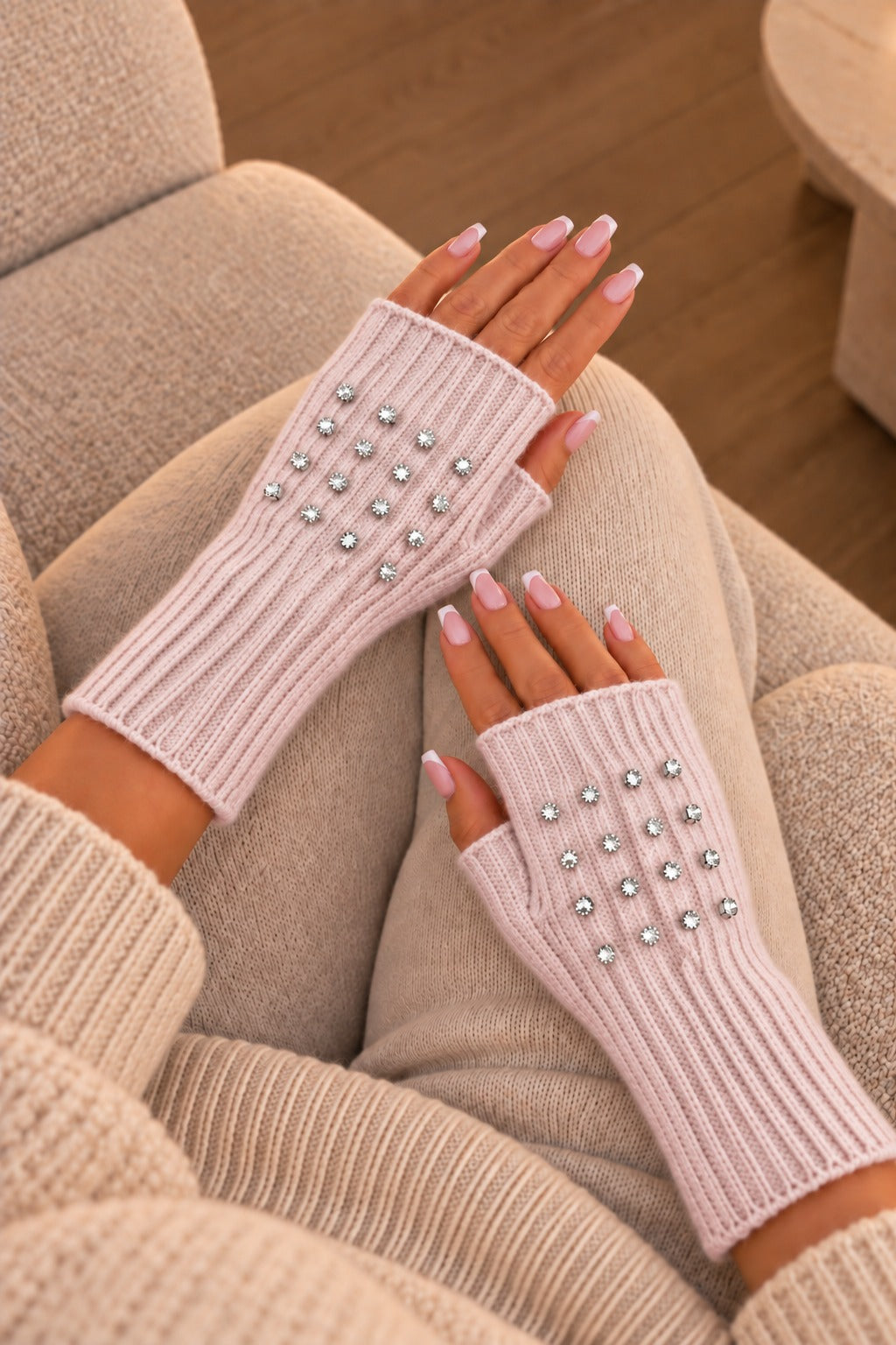 Crystal Luxe Fingerless Gloves Pink