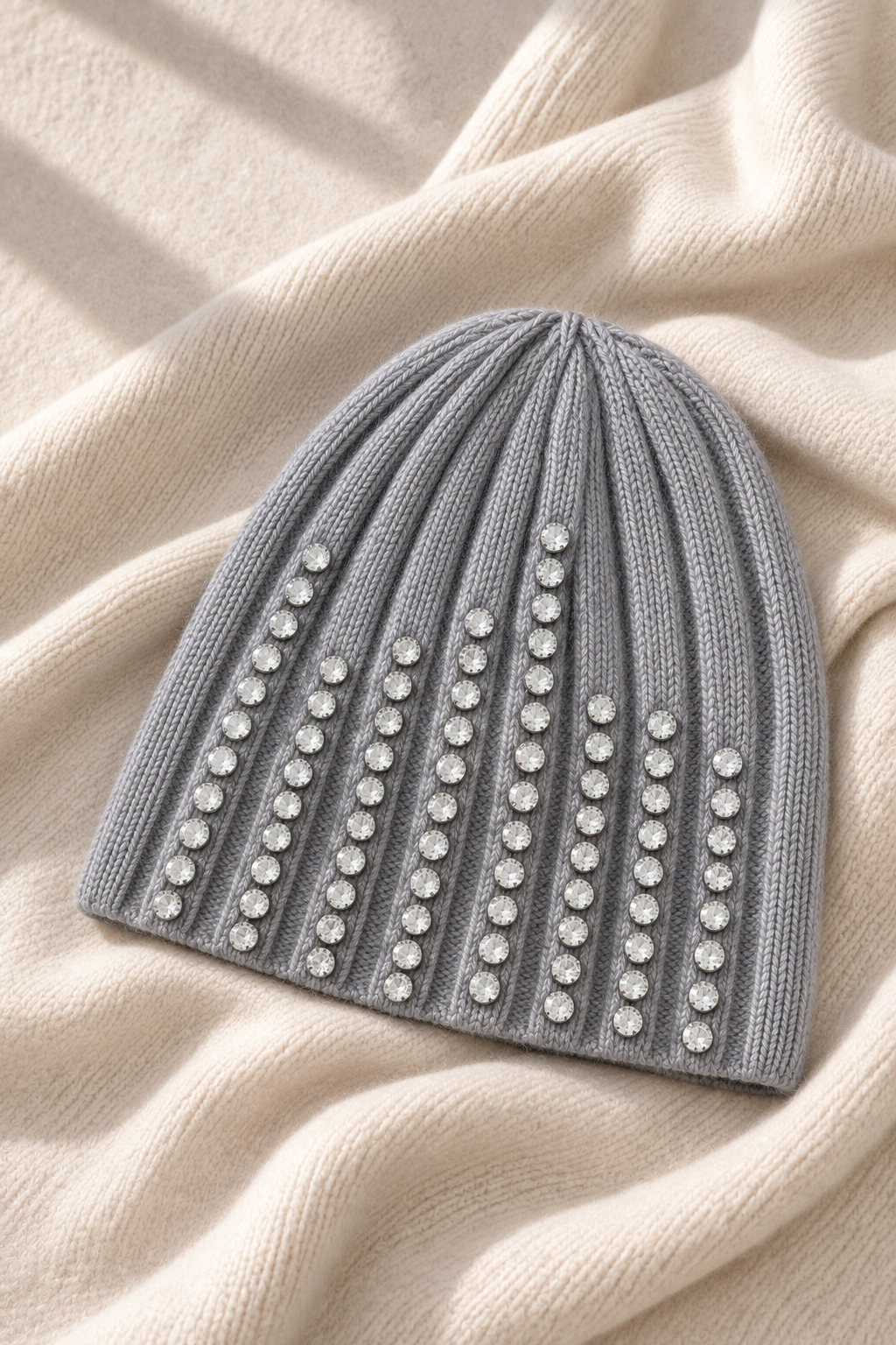 Crystal Luxe Knitted Beanie Hat Grey