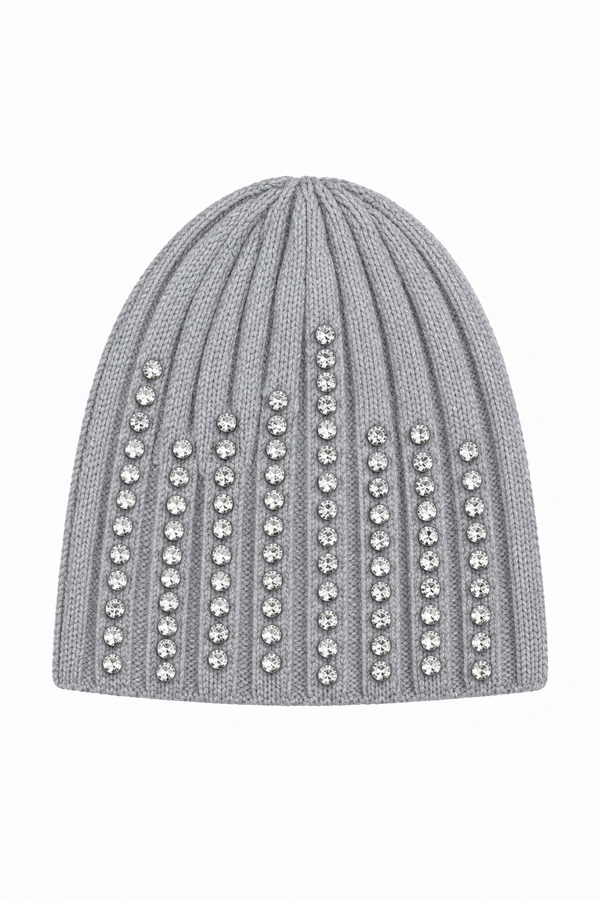 Crystal Luxe Knitted Beanie Hat Grey