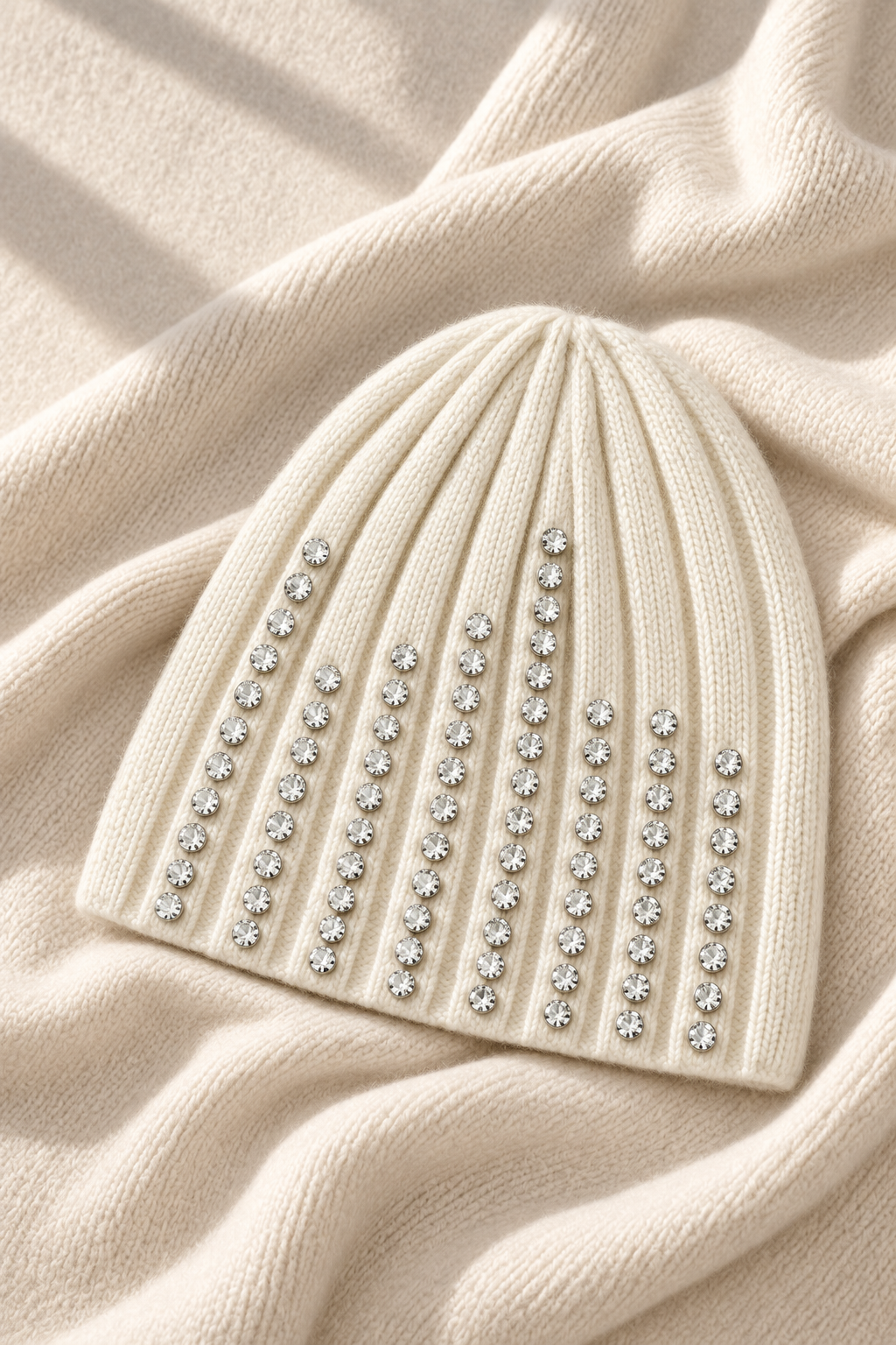 Crystal Luxe Knitted Beanie Hat White
