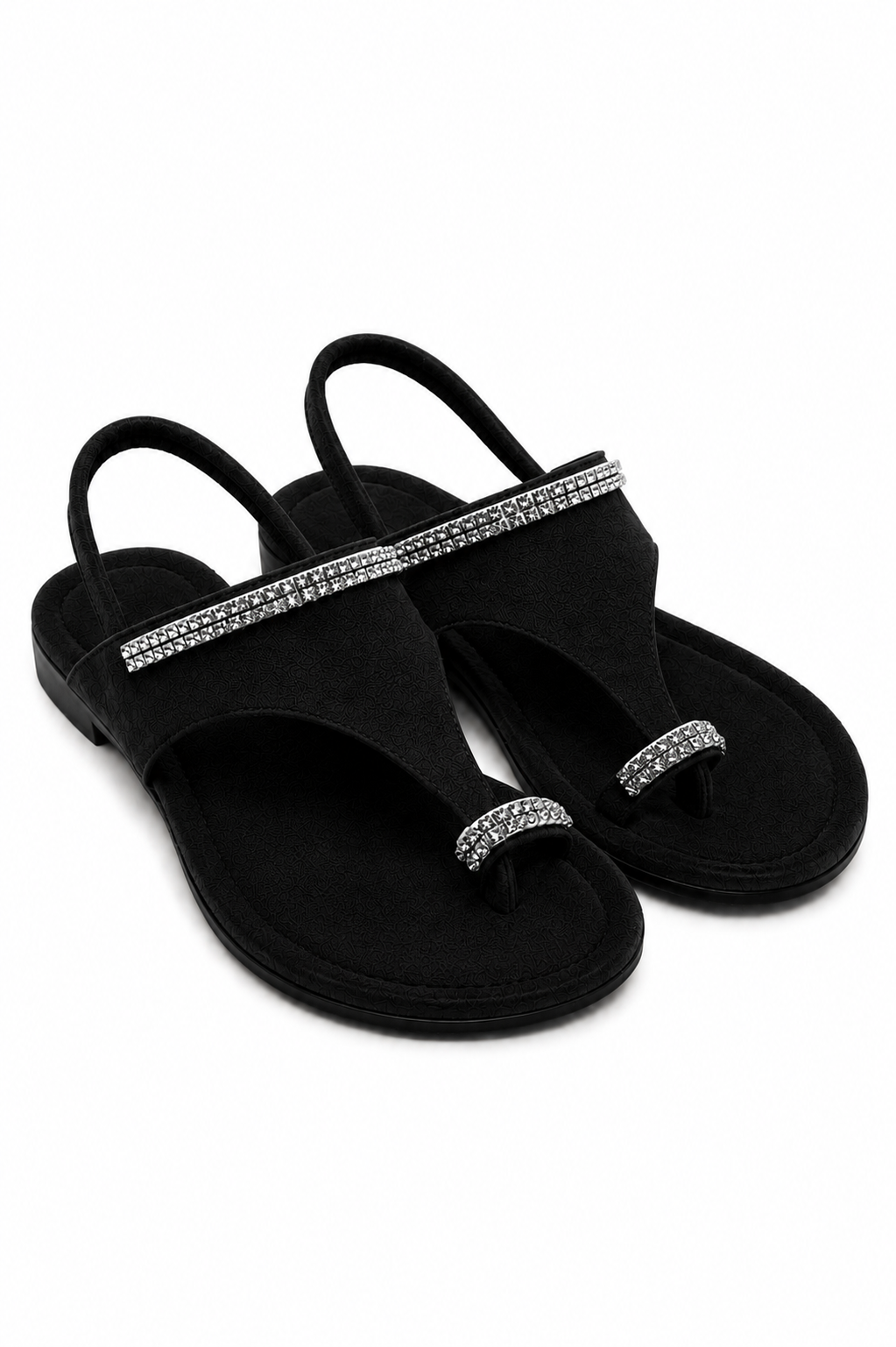 Crystal Luxe Line Toe Post Sandals Black