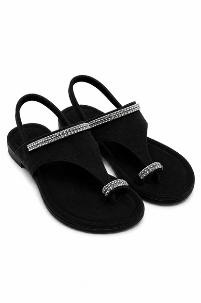 Crystal Luxe Line Toe Post Sandals Black