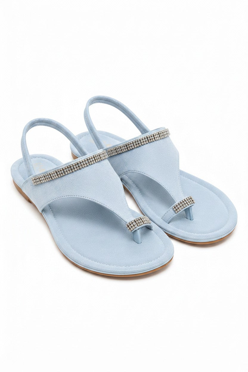 Crystal Luxe Line Toe Post Sandals Blue