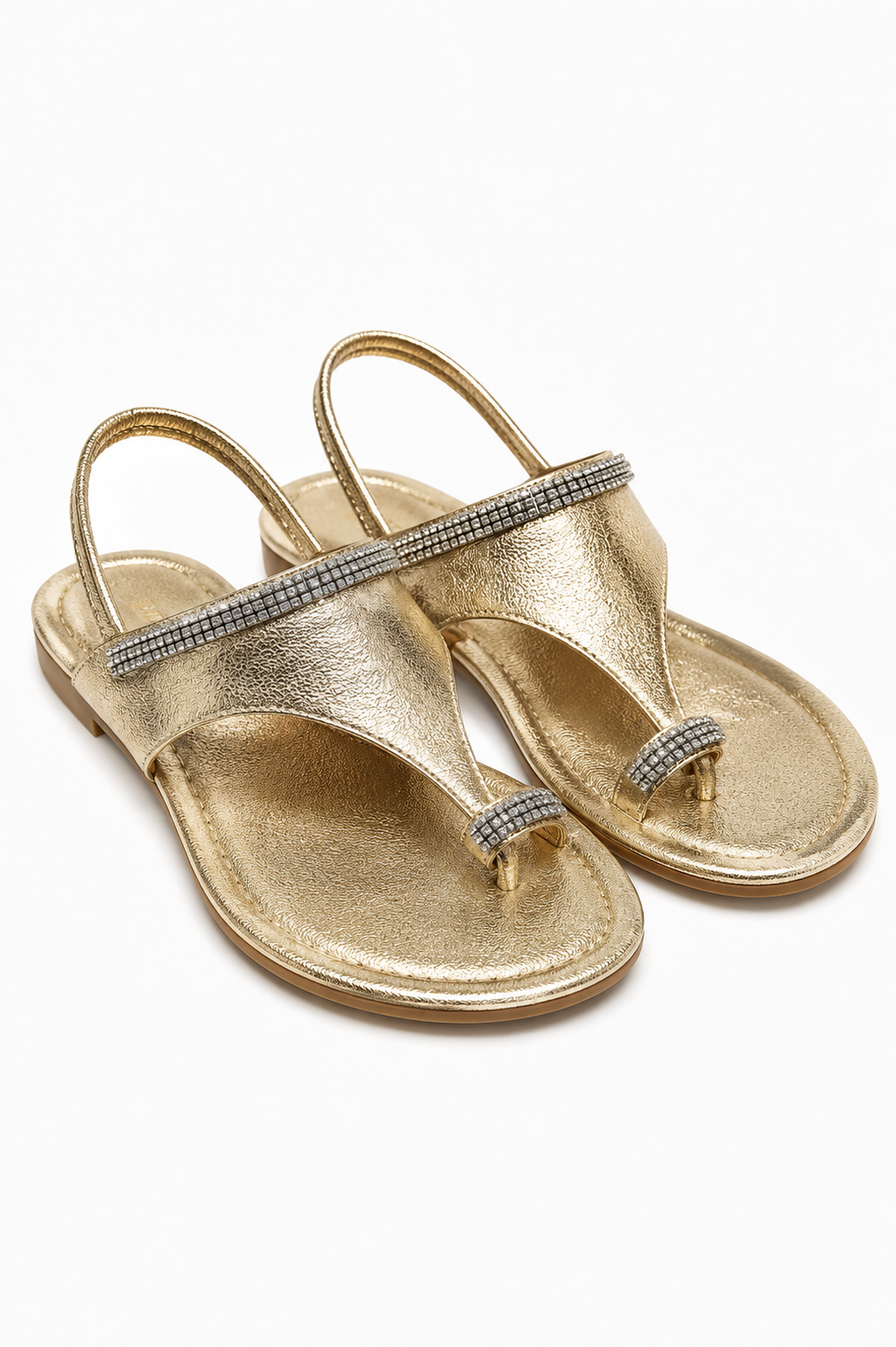 Crystal Luxe Line Toe Post Sandals Gold