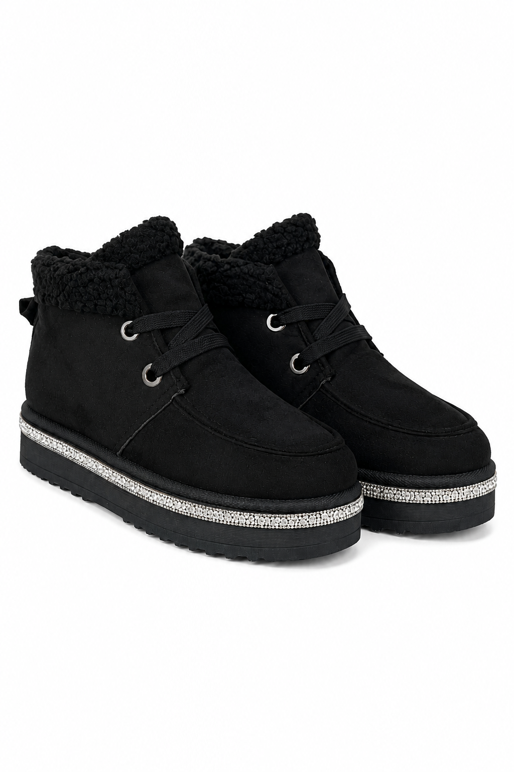 Crystal Luxe Lodge Faux Fur Lined Boots Black