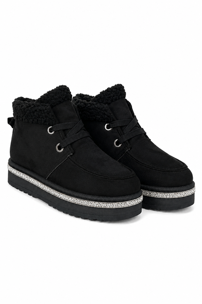 Crystal Luxe Lodge Faux Fur Lined Boots Black
