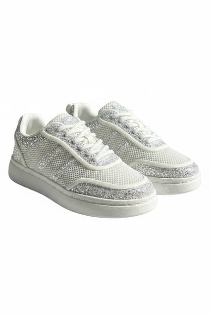 Crystal Nova Sparkle Stripe Lace-Up Trainers White