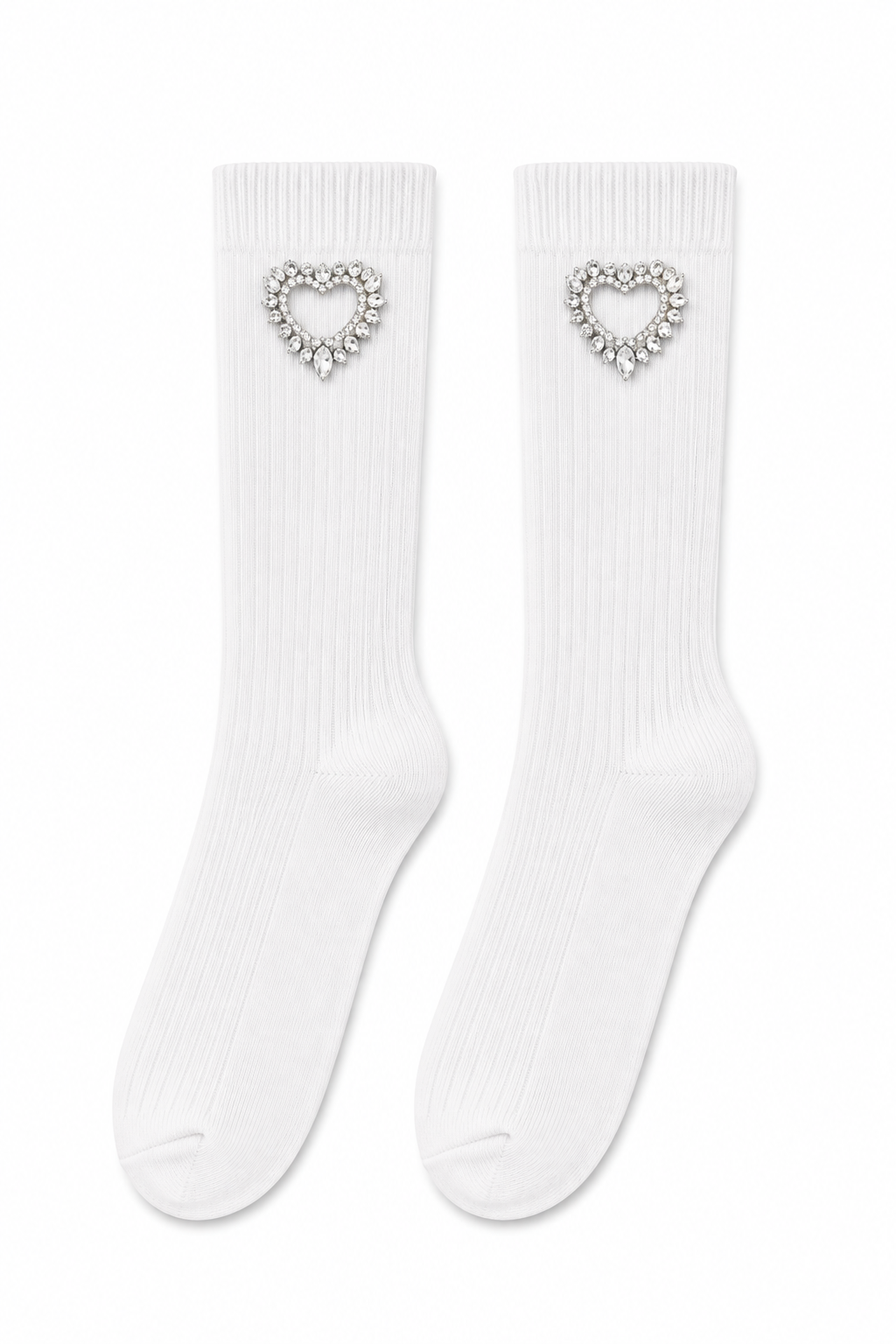 Crystal Open Heart Socks White