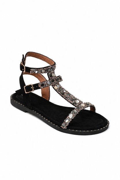 Crystal Opulent Gladiator Sandals Black