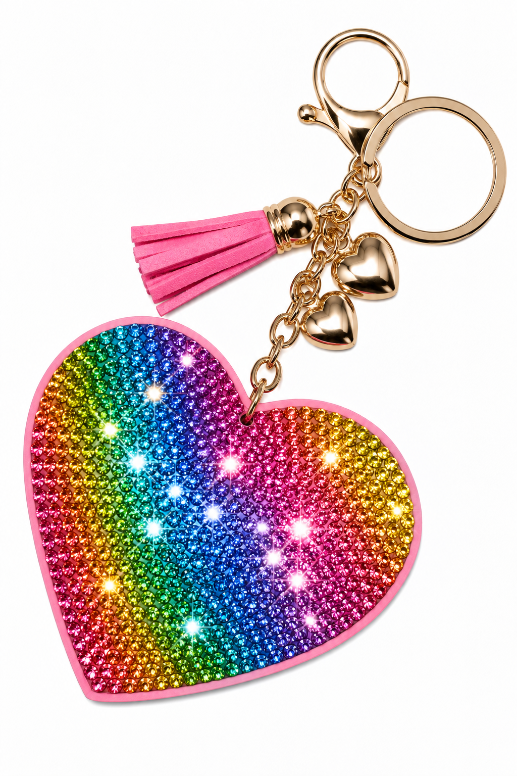 Crystal Padded Heart Bag Charm Keyring Rainbow