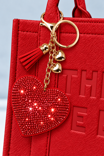 Crystal Padded Heart Bag Charm Keyring Red
