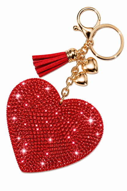 Crystal Padded Heart Bag Charm Keyring Red