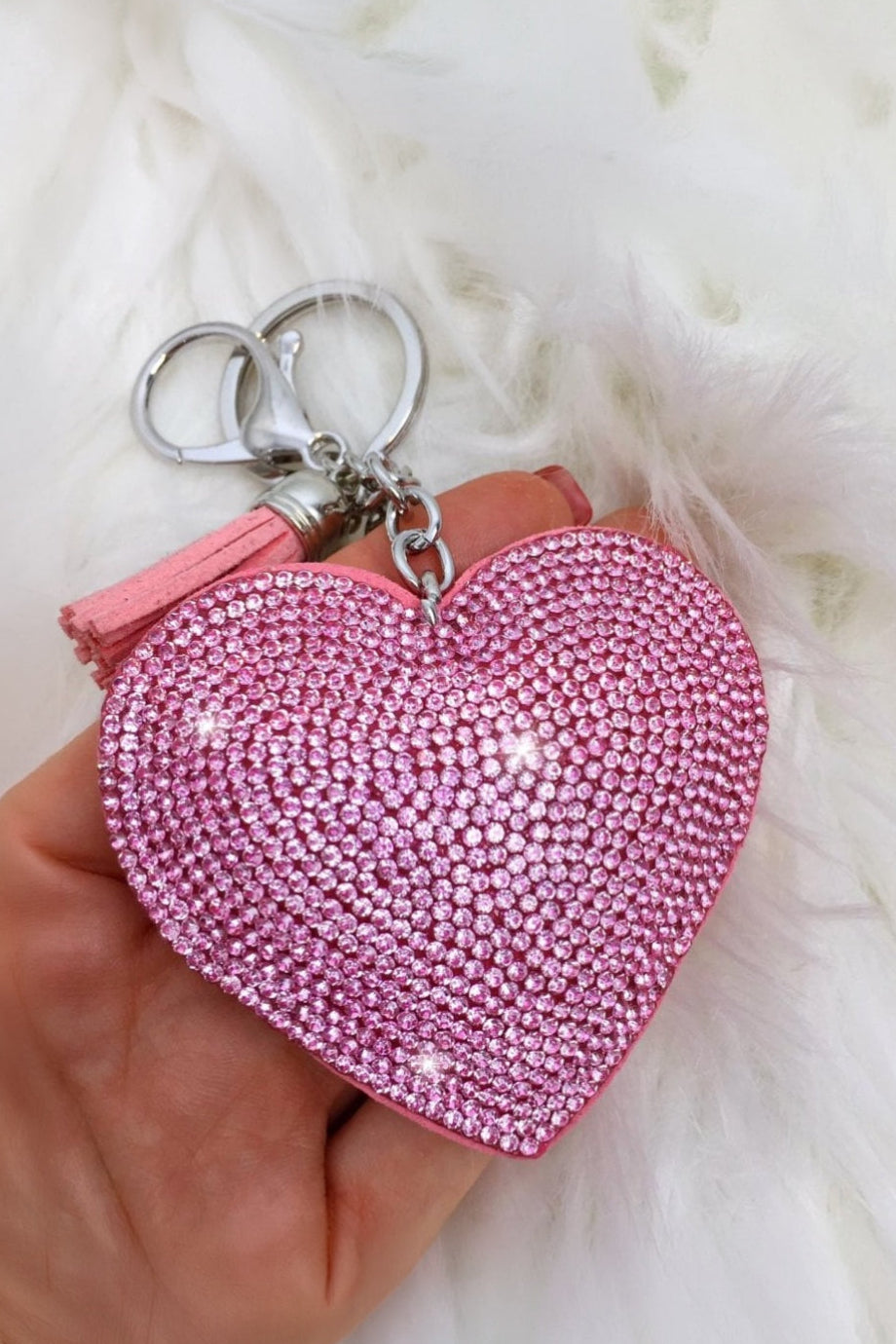 Crystal Padded Heart Keyring Baby Pink