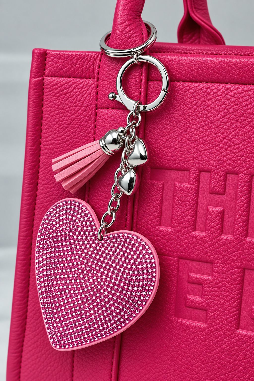 Crystal Padded Heart Keyring Baby Pink