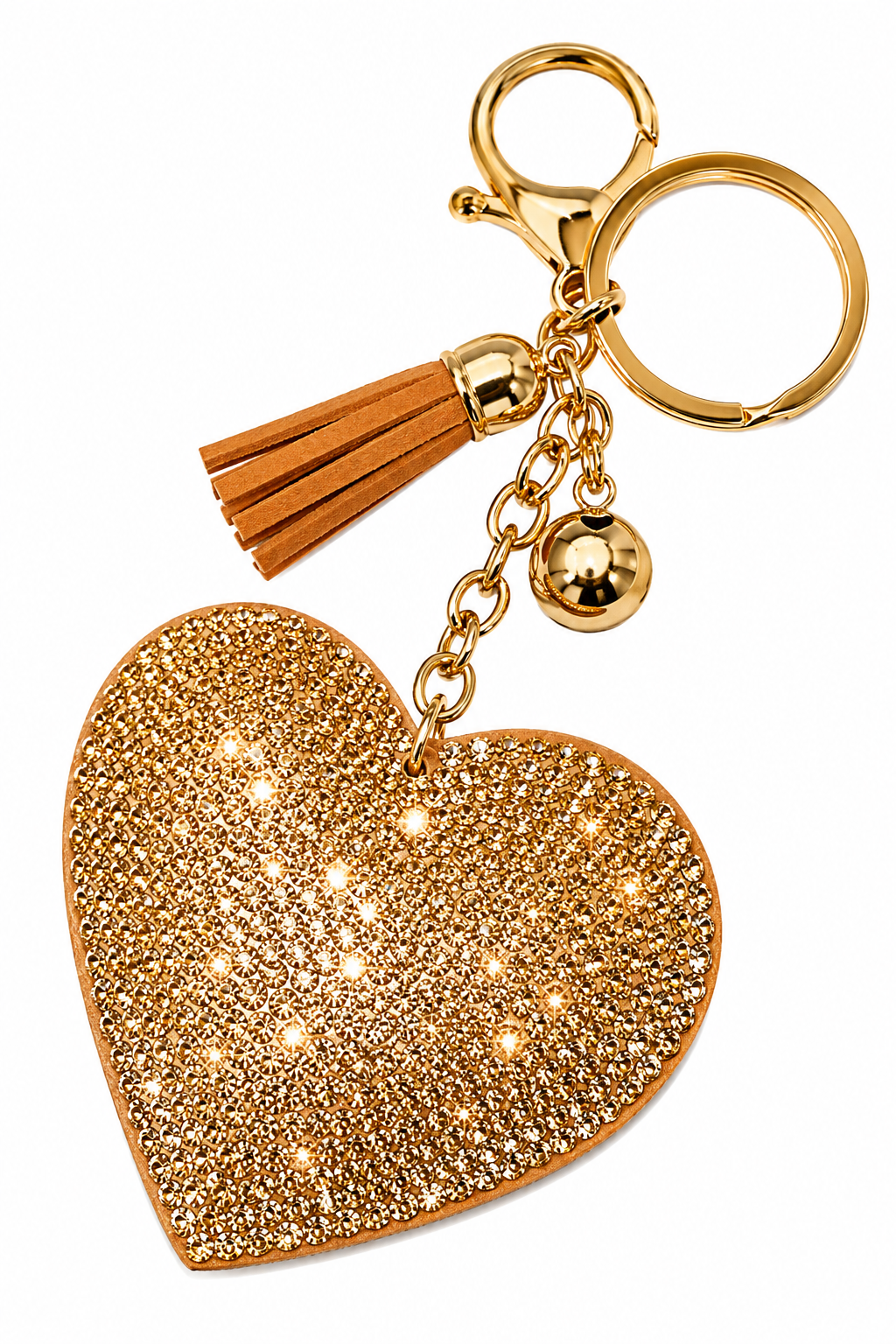 Crystal Padded Heart Keyring Gold