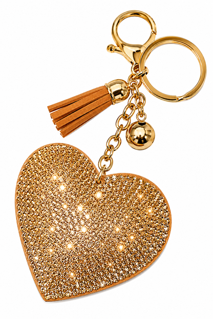 Crystal Padded Heart Keyring Gold
