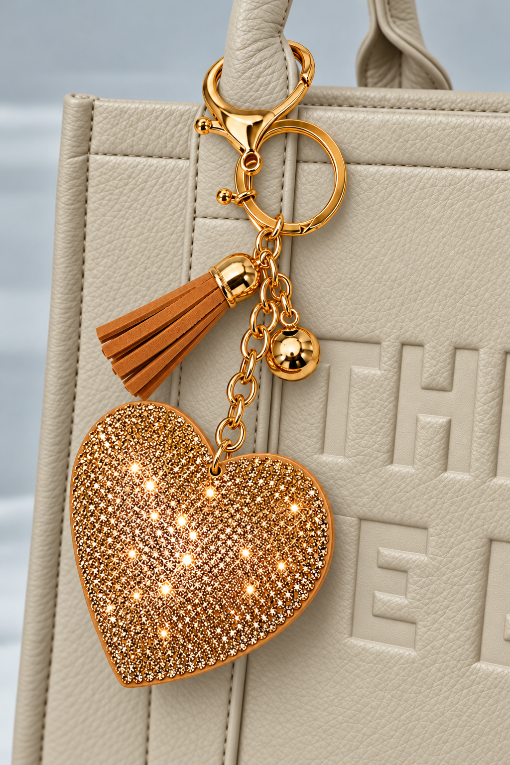 Crystal Padded Heart Keyring Gold