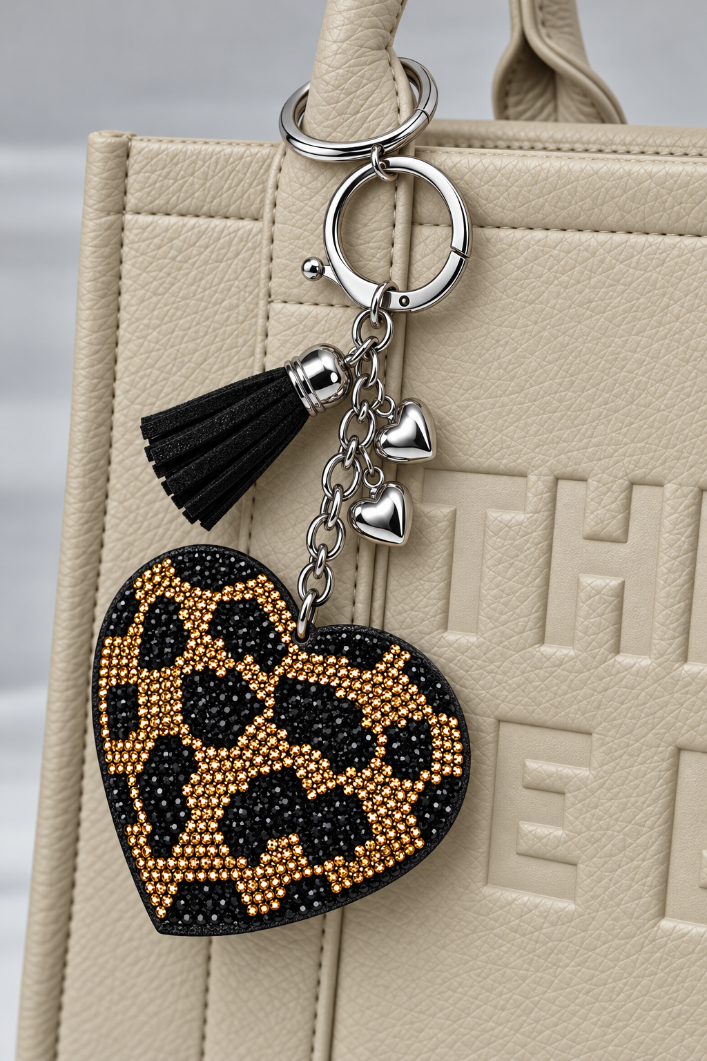 Crystal Padded Heart Keyring Leopard