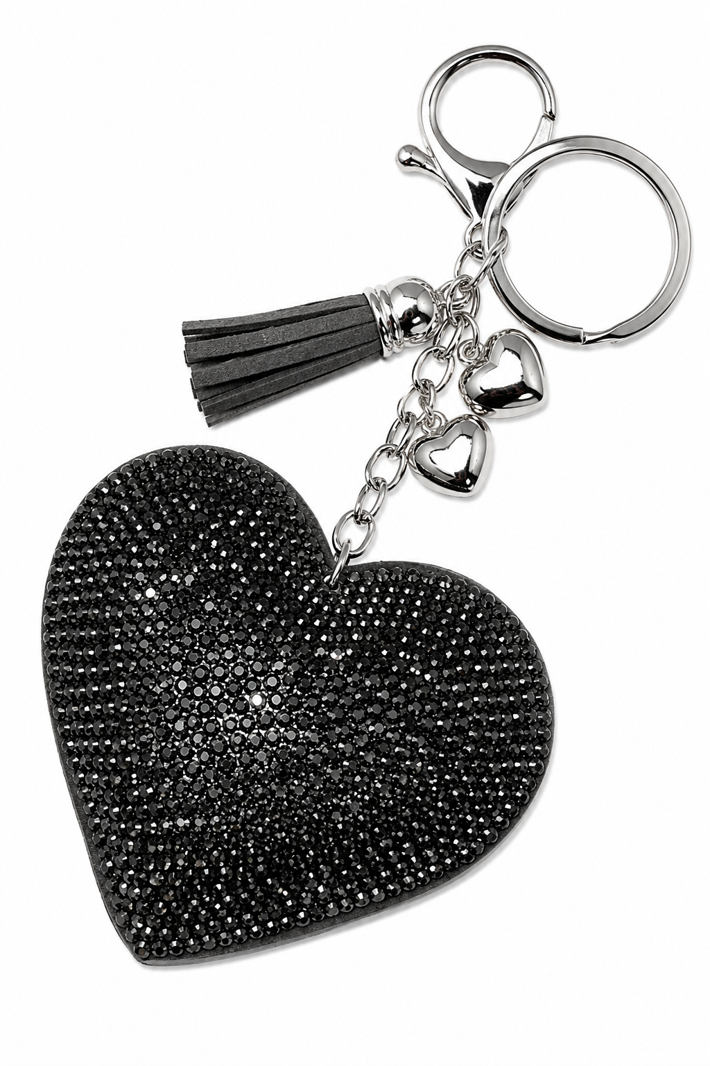 Crystal Padded Heart Keyring Pewter
