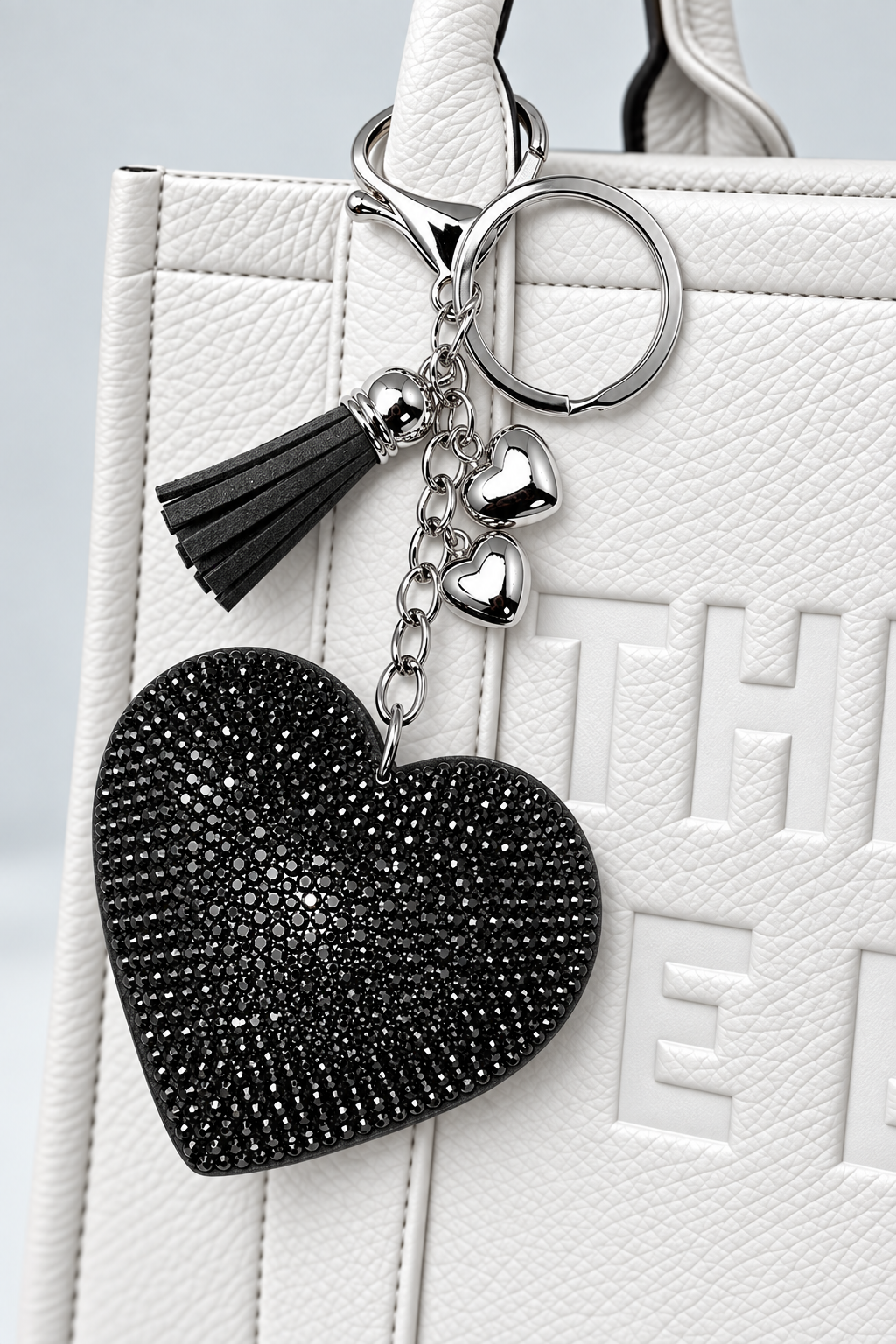 Crystal Padded Heart Keyring Pewter