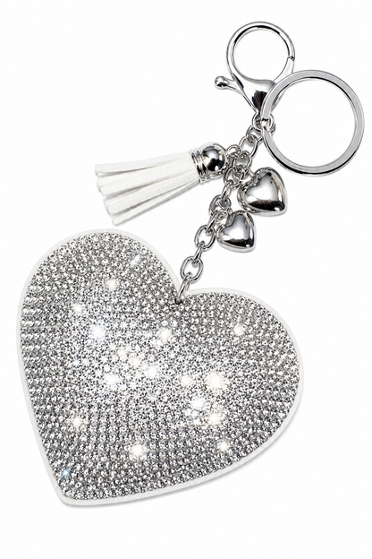 Crystal Padded Heart Bag Charm Keyring Silver