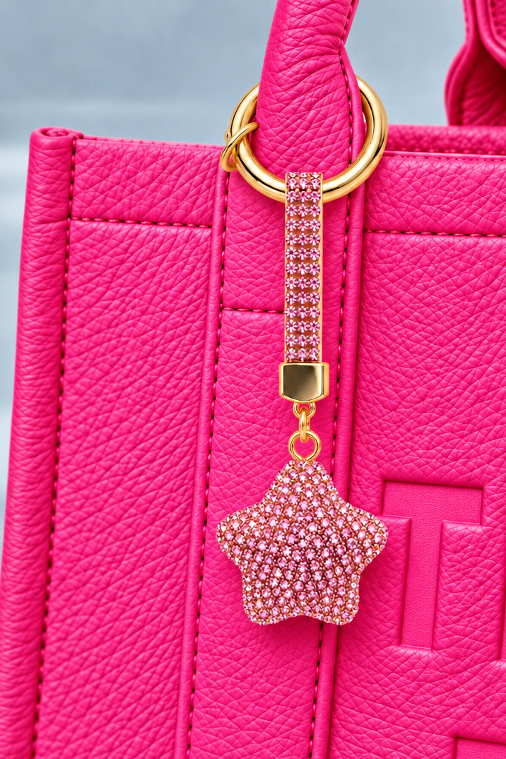 Crystal Pink Diamante Star Bag Charm Keyring