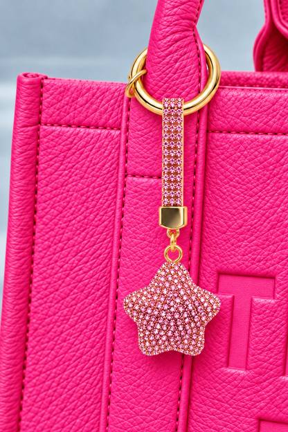 Crystal Pink Diamante Star Bag Charm Keyring
