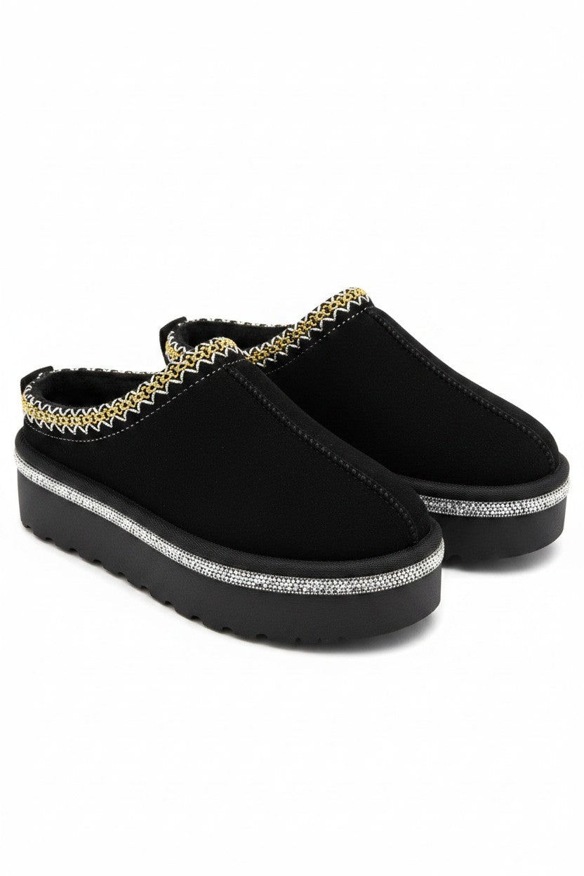 Crystal Platform Tazgirl Faux Fur Lined Slippers Limited Edition Black