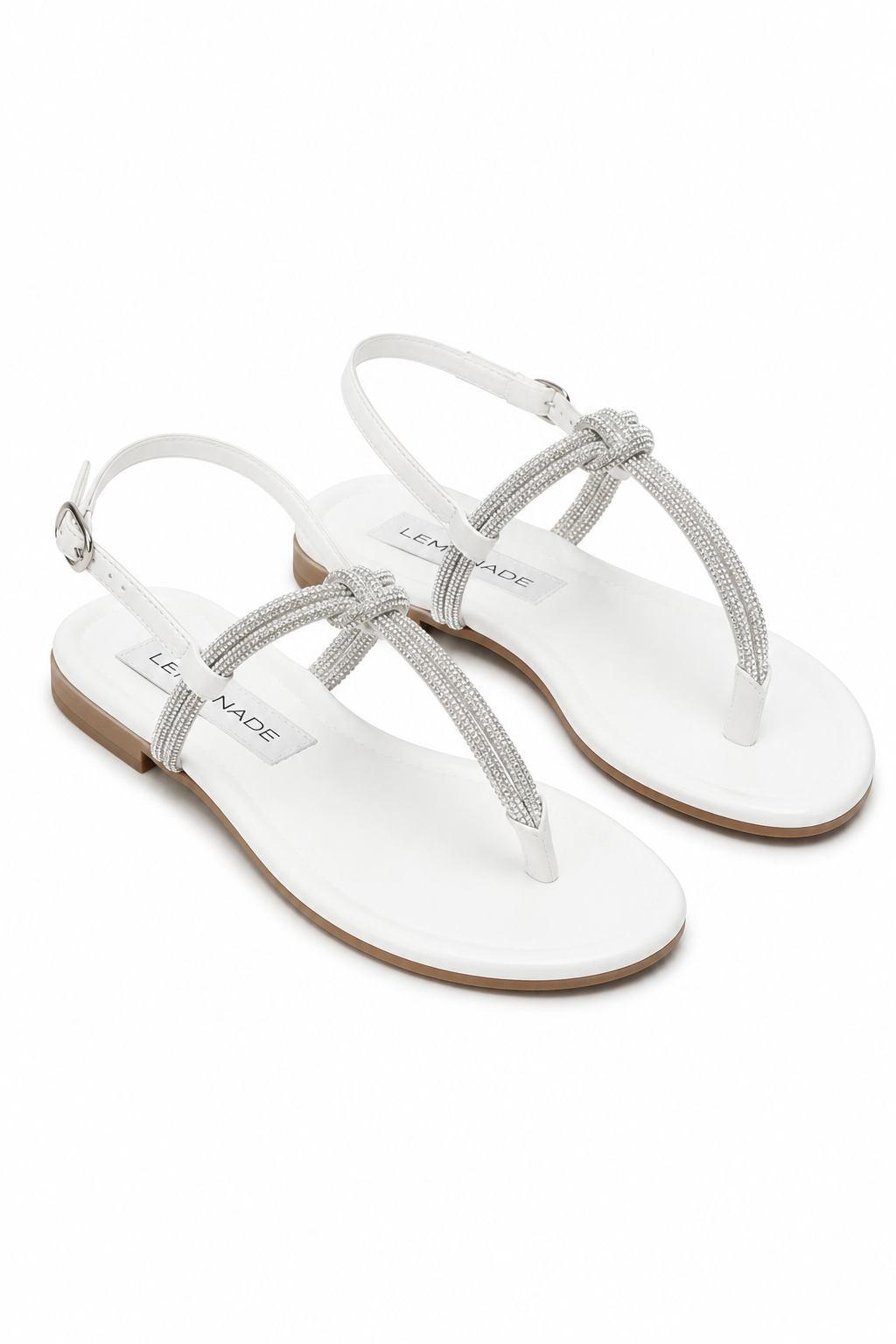 Crystal Poise T-Bar Sandals White
