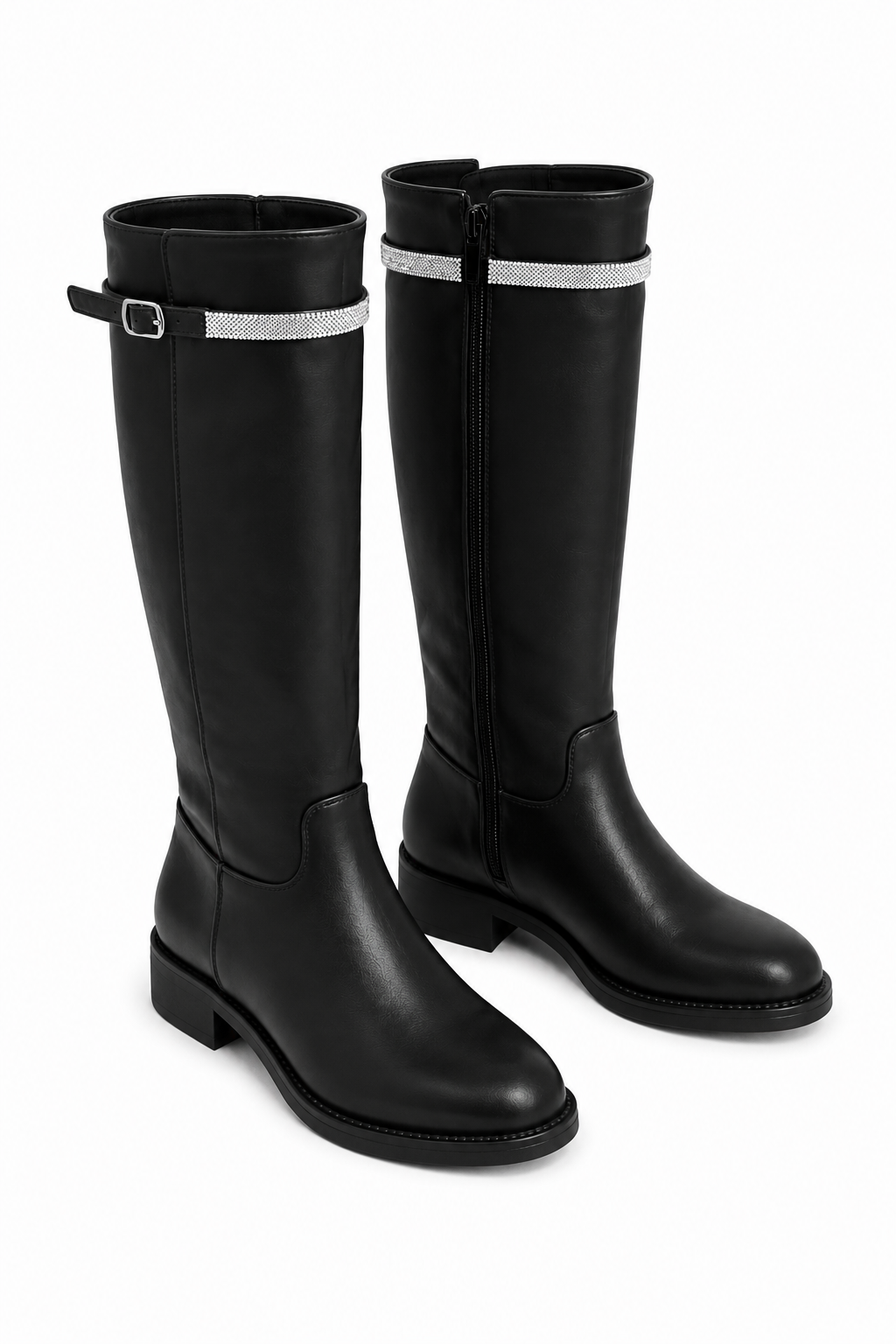 Crystal Reign Rider Calf Boots Black