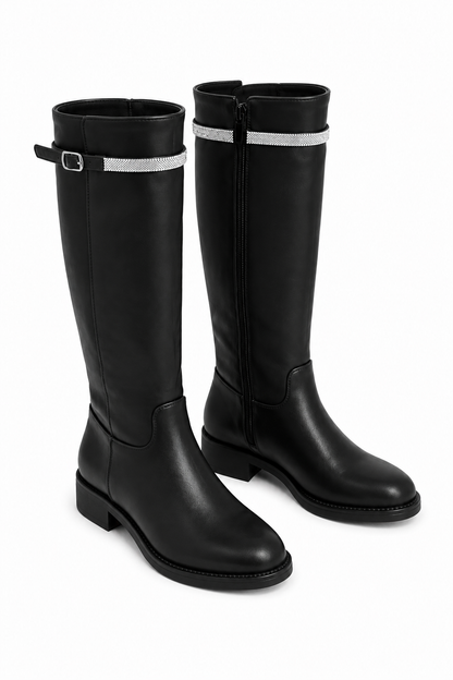Crystal Reign Rider Calf Boots Black