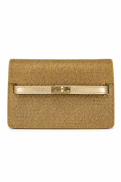 Crystal Rhinestone Chain Strap Evening Clutch Bag Gold